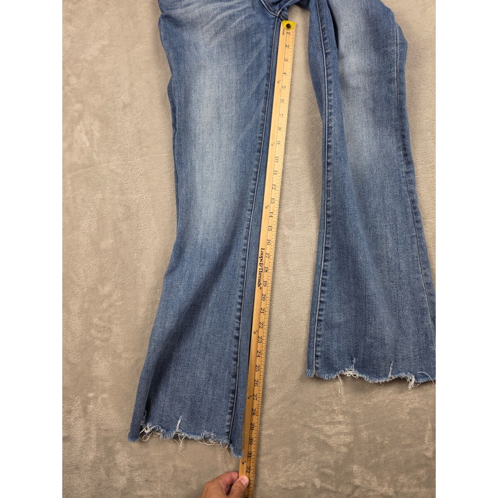 Risen Flare Jeans Womens 28/7 Blue High Rise Raw Hem Stretch Boho Bell RDP1292 - Picture 9 of 12